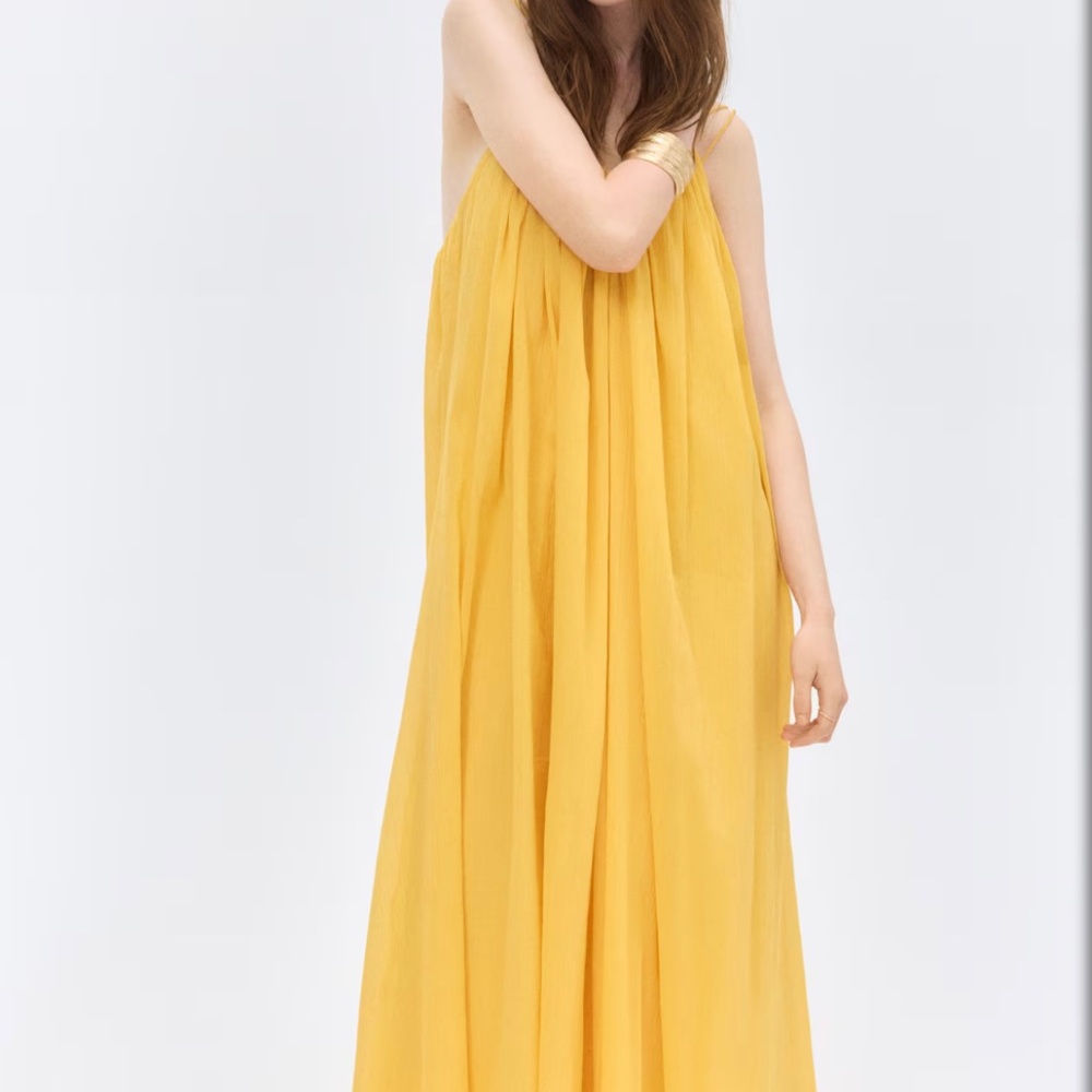 H&M crinkled yellow maxi dress